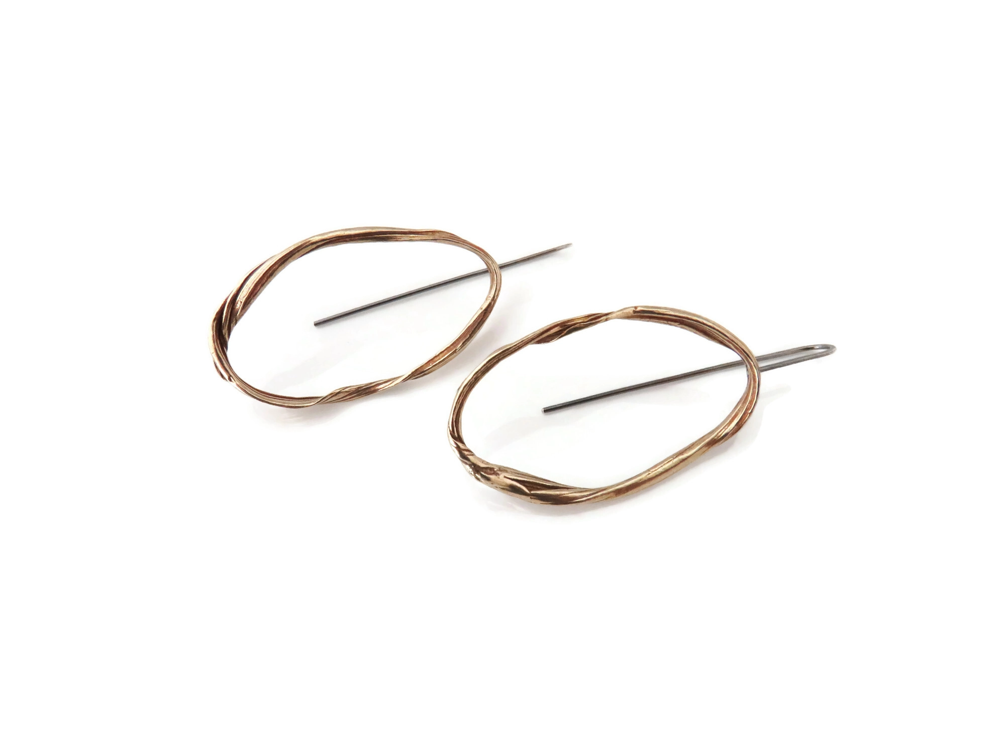 Oxidized Sculptural Bronze Dangle Earrings