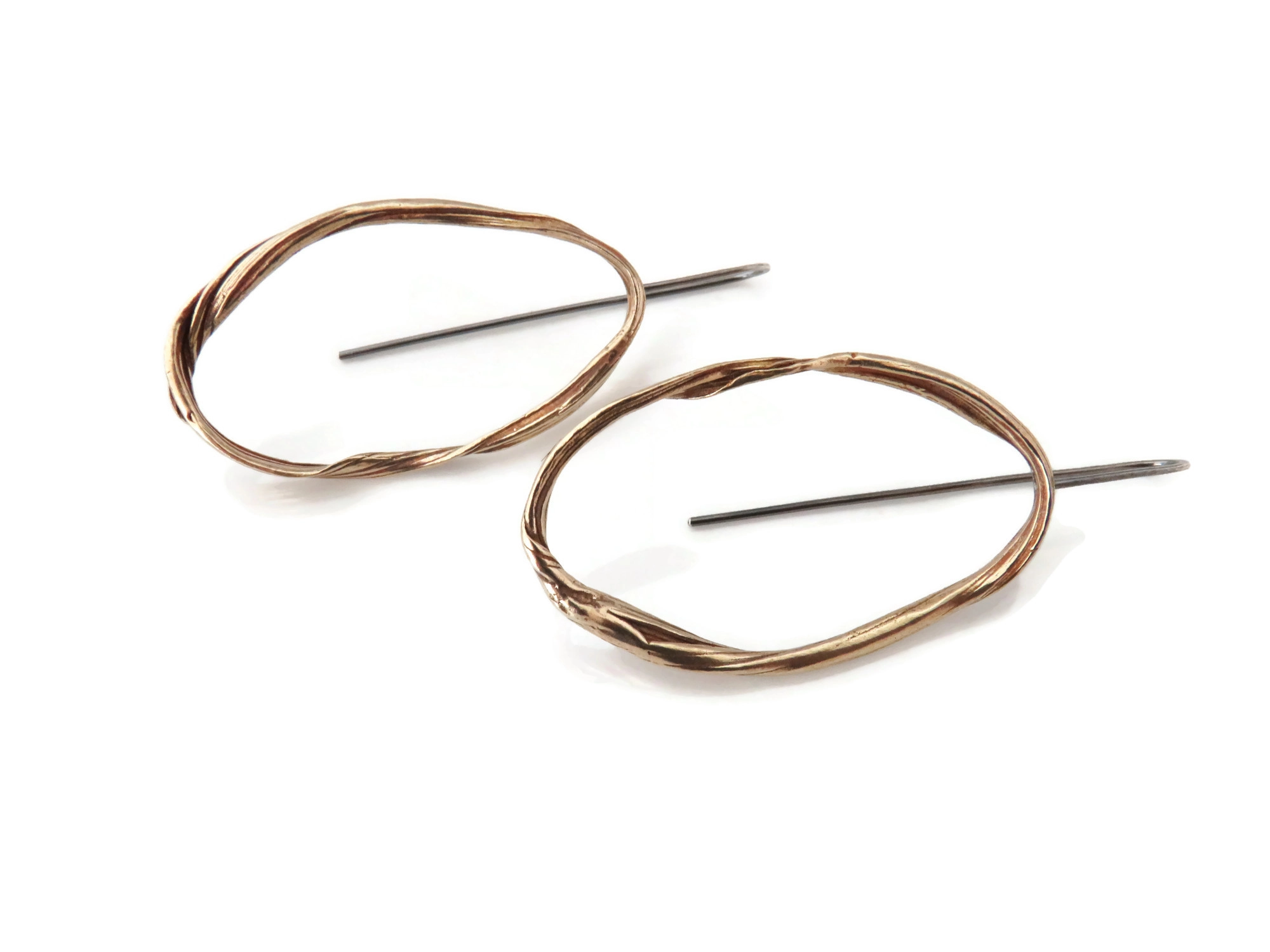 Oxidized Sculptural Bronze Dangle Earrings