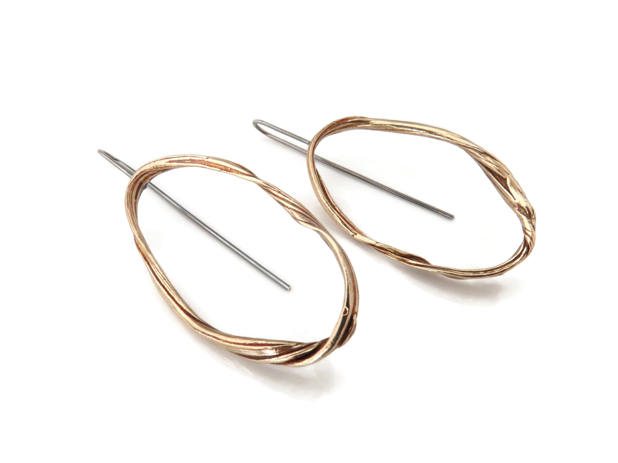 Oxidized Sculptural Bronze Dangle Earrings