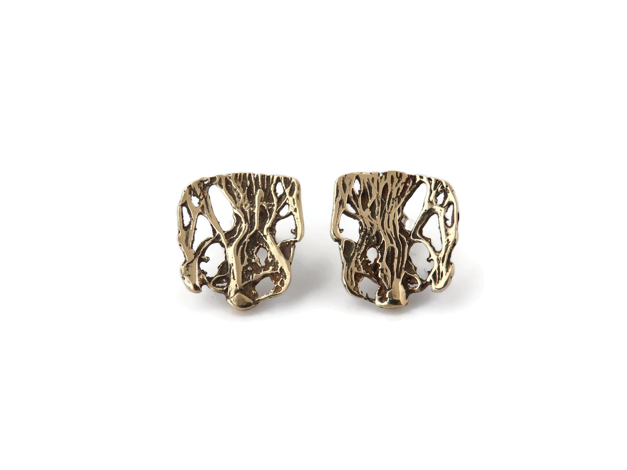 Openwork Organic Bronze Stud Earrings