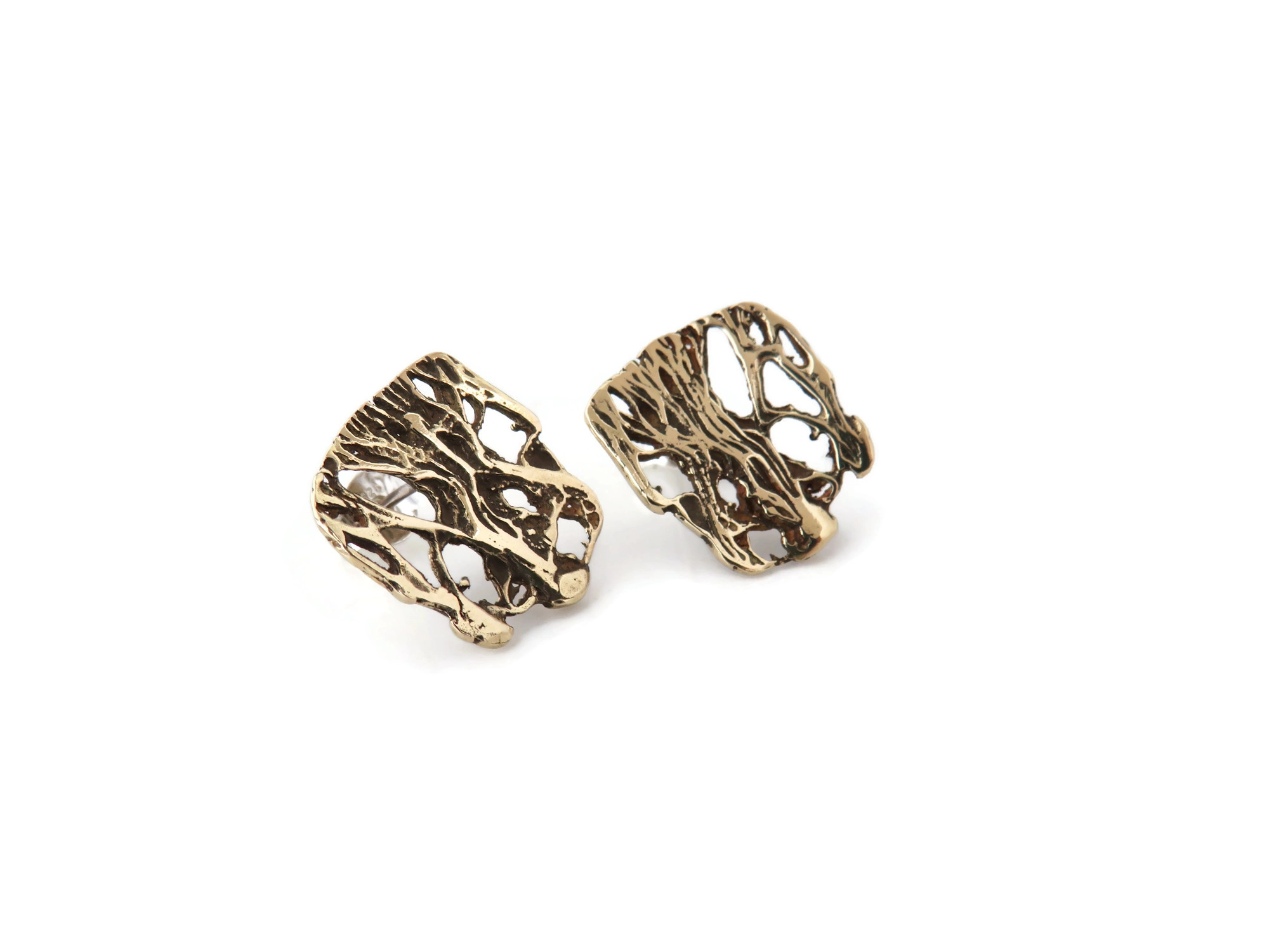 Openwork Organic Bronze Stud Earrings