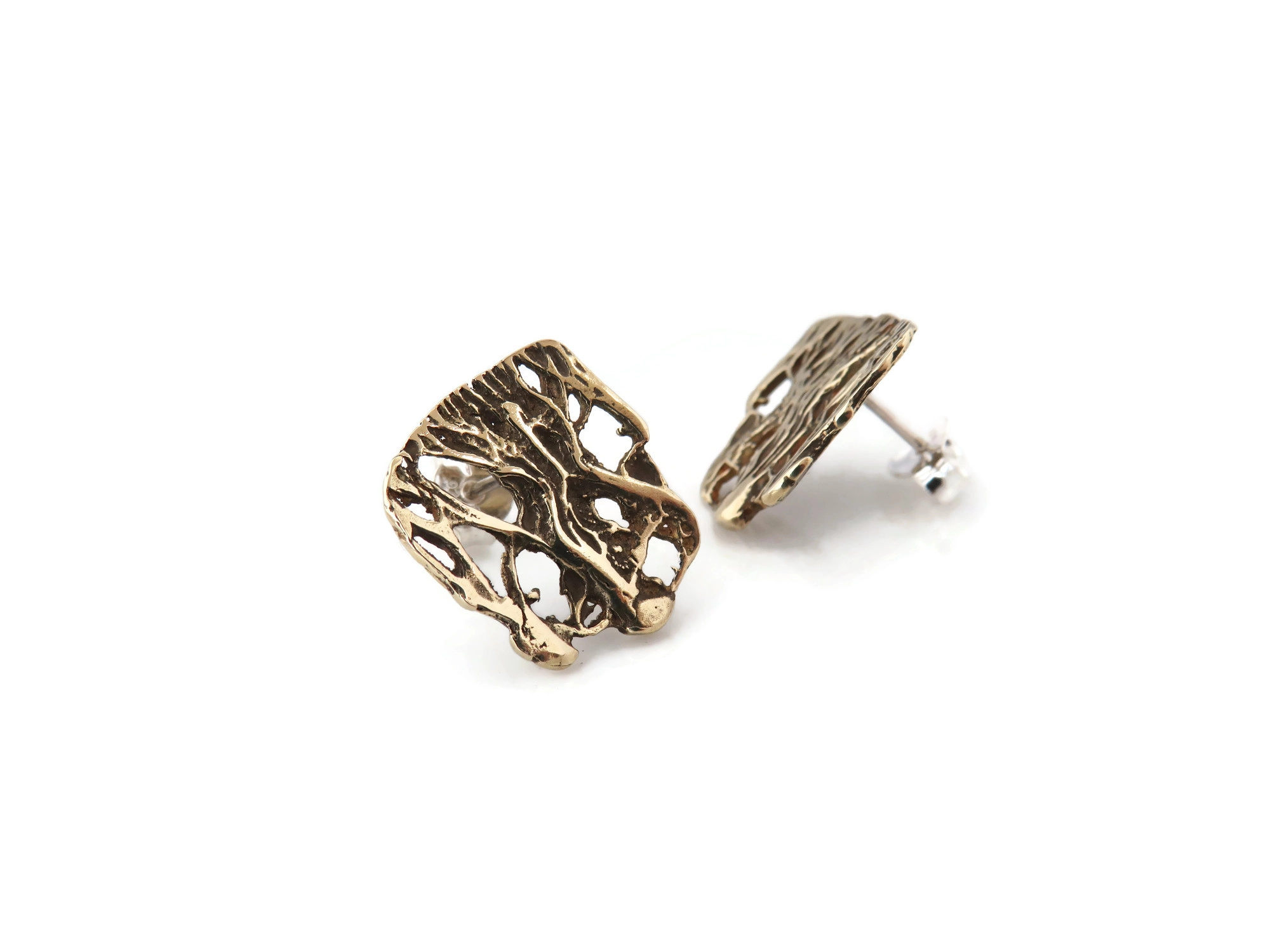 Openwork Organic Bronze Stud Earrings