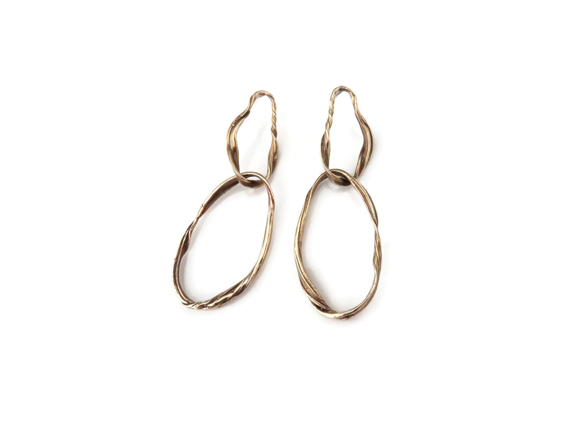 Long Patinated Bronze Dangle Earrings