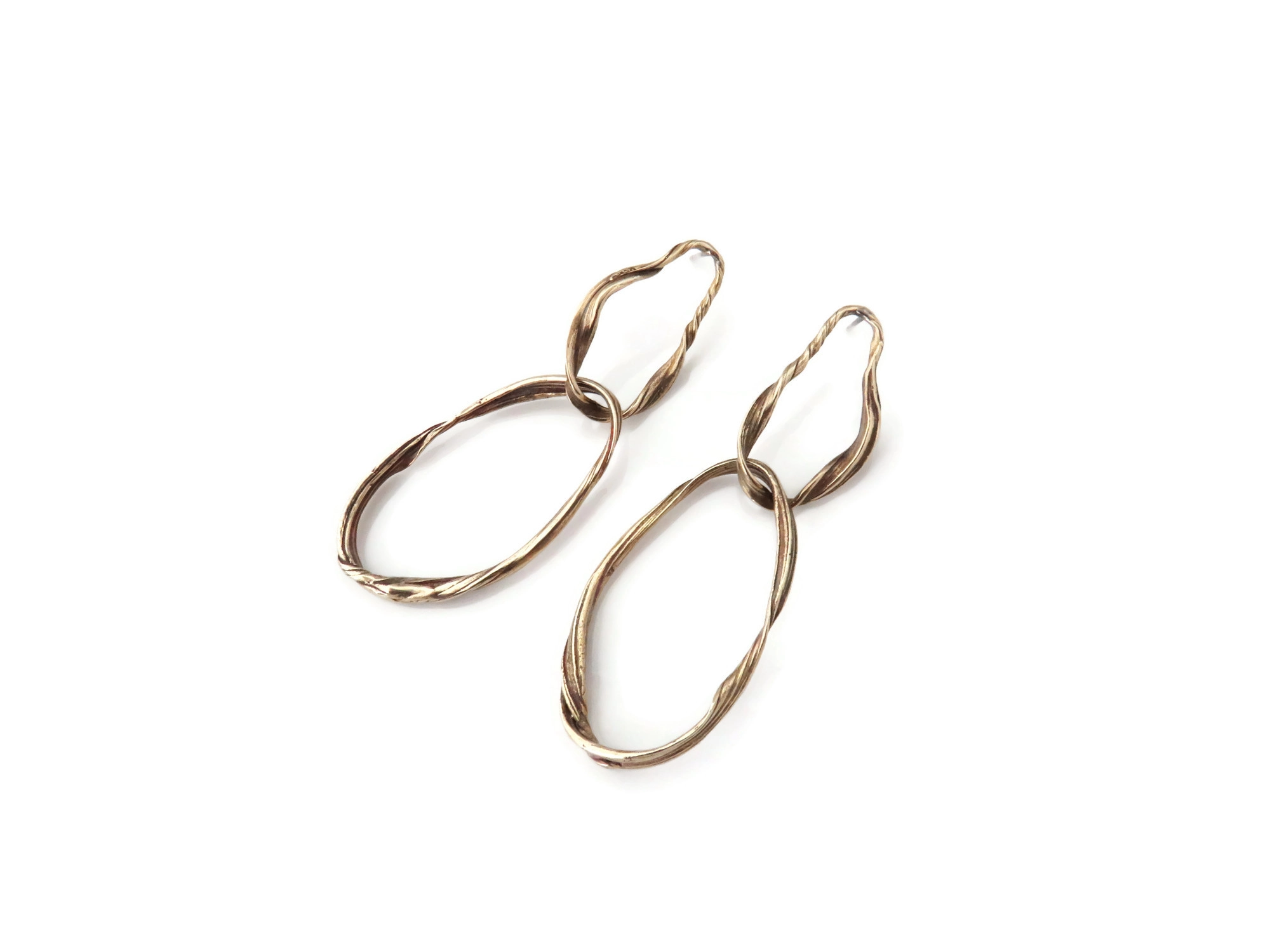 Long Patinated Bronze Dangle Earrings