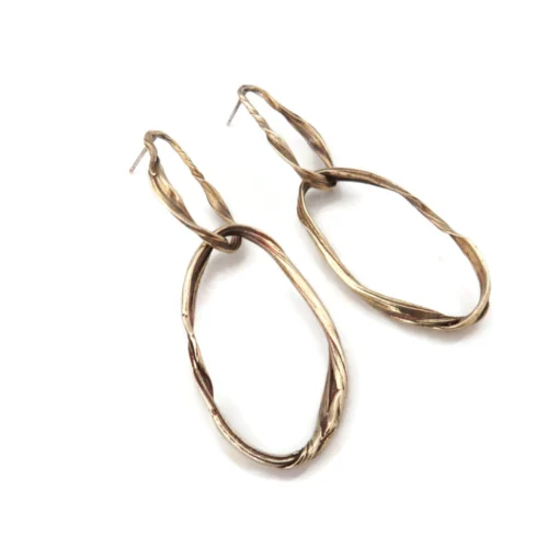 Long Patinated Bronze Dangle Earrings
