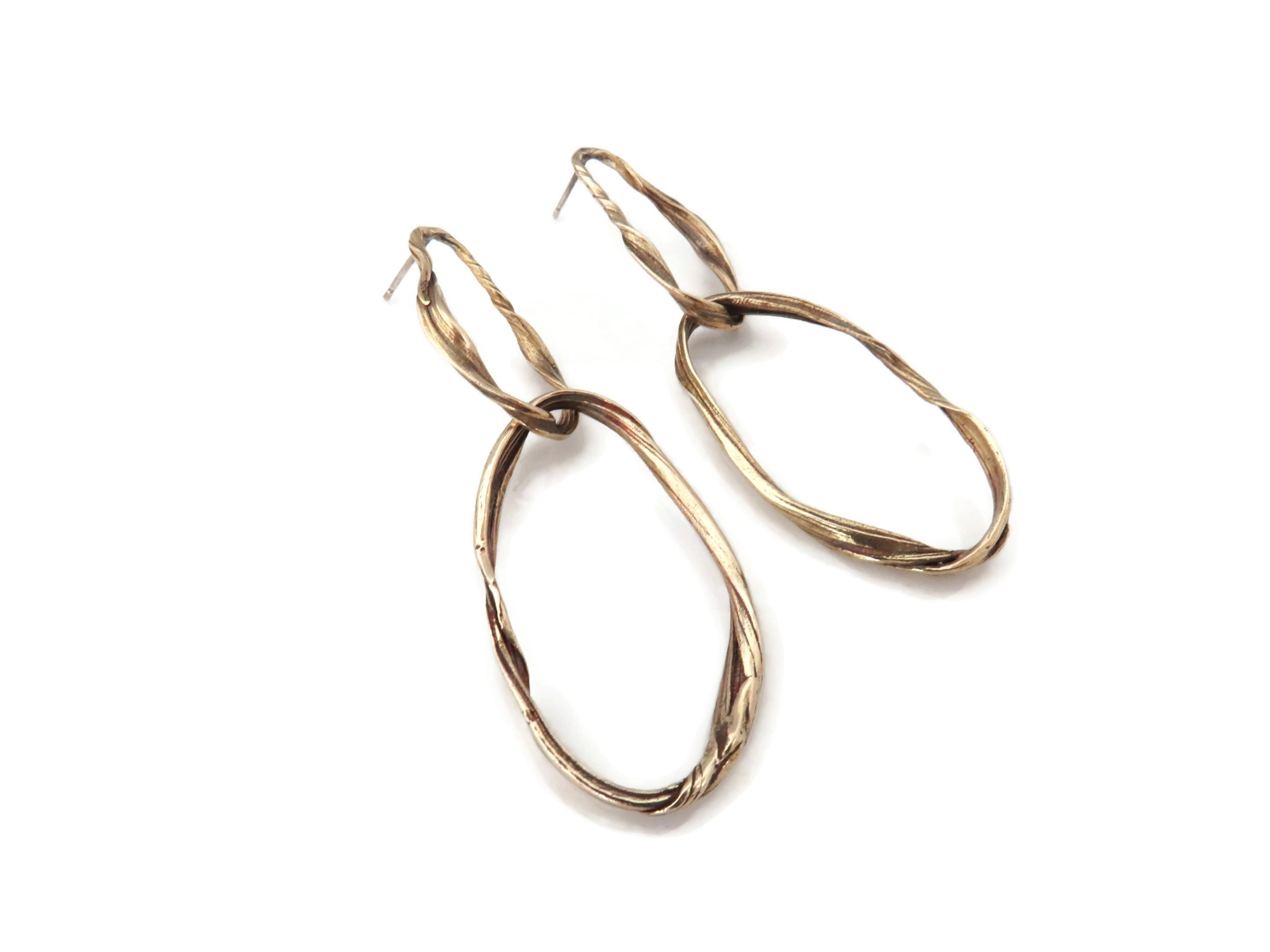 Long Patinated Bronze Dangle Earrings