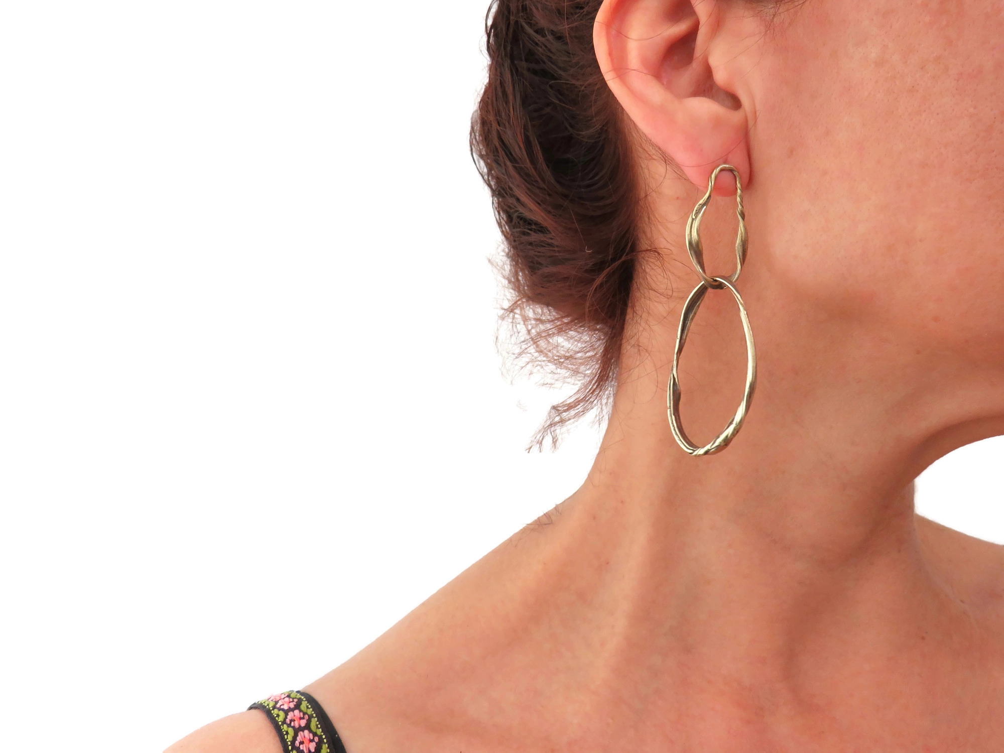 Long Patinated Bronze Dangle Earrings