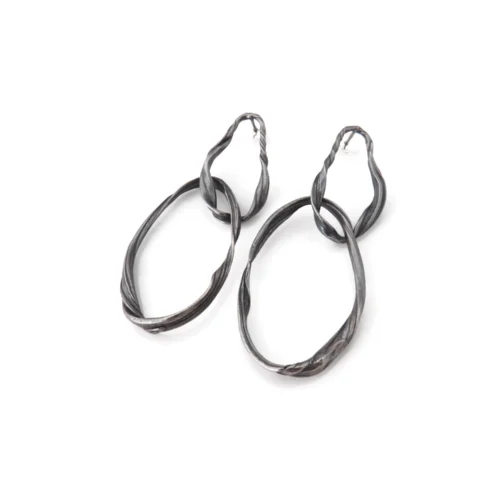 Long Sculptural Oxidized Silver Earrings