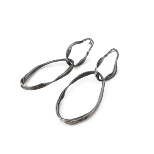 Long Sculptural Oxidized Silver Earrings