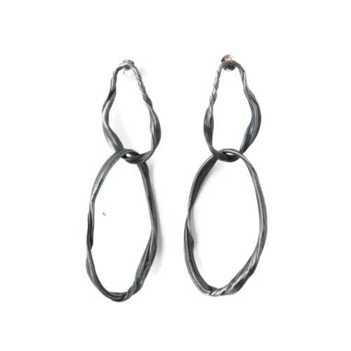 Long Sculptural Oxidized Silver Earrings