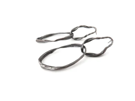 Long Sculptural Oxidized Silver Earrings
