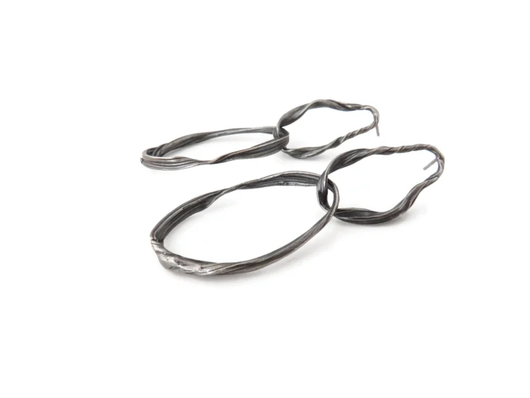Long Sculptural Oxidized Silver Earrings