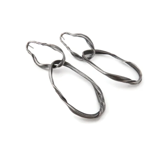 Long Sculptural Oxidized Silver Earrings