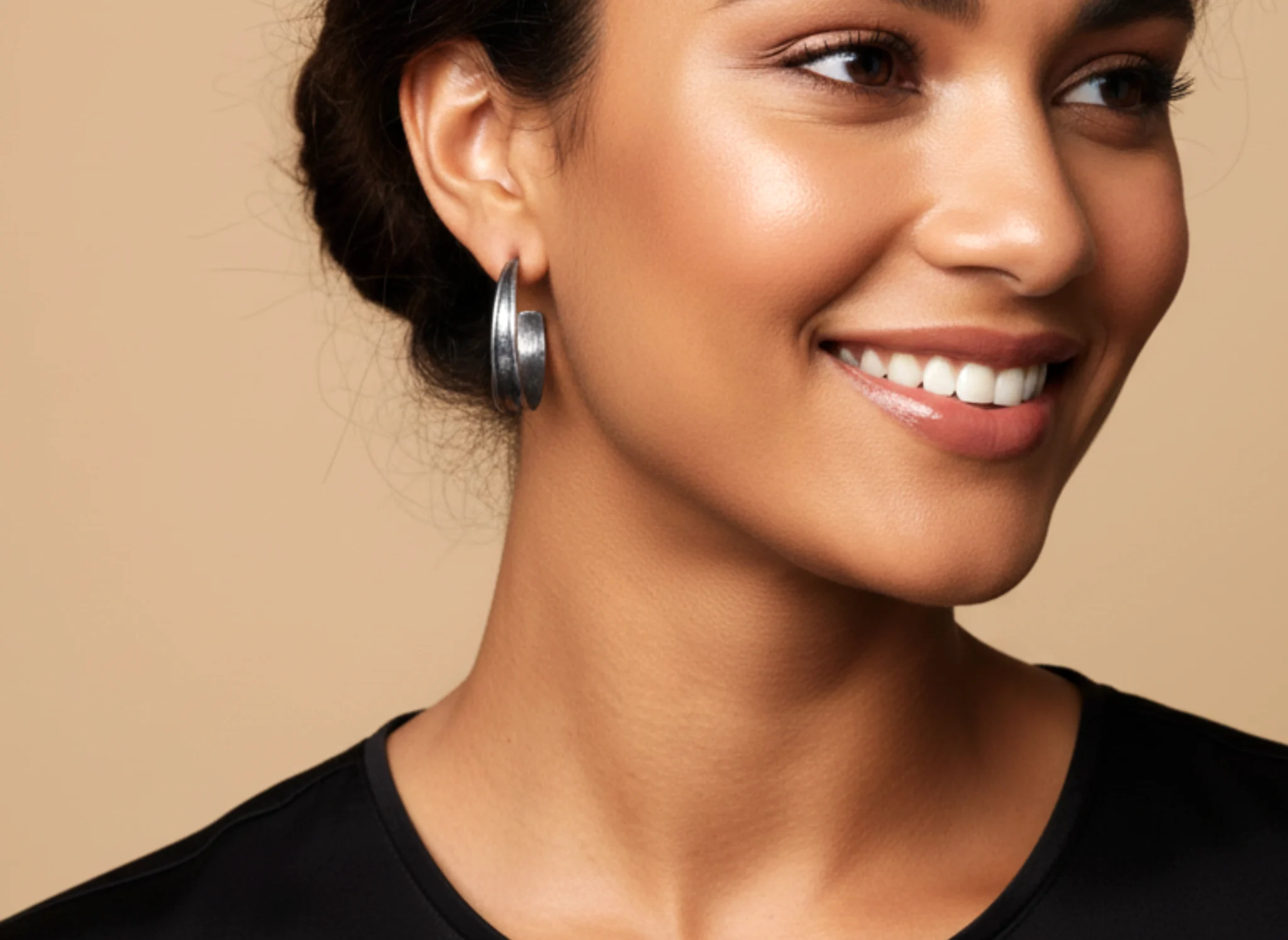 Oxidized Silver Hoops with Organic Texture