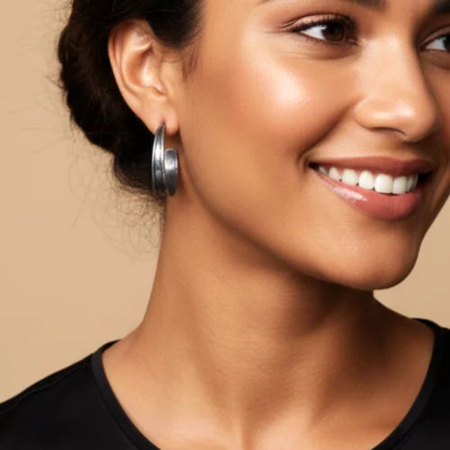 Oxidized Silver Hoops with Organic Texture