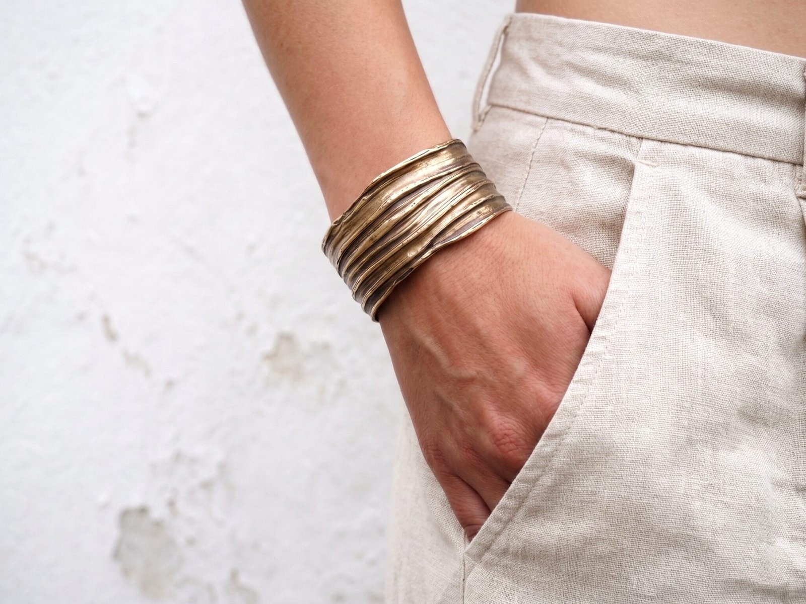 Wide Patinated Bronze Cuff Bracelet