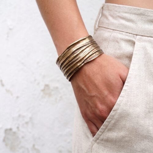 Wide Patinated Bronze Cuff Bracelet