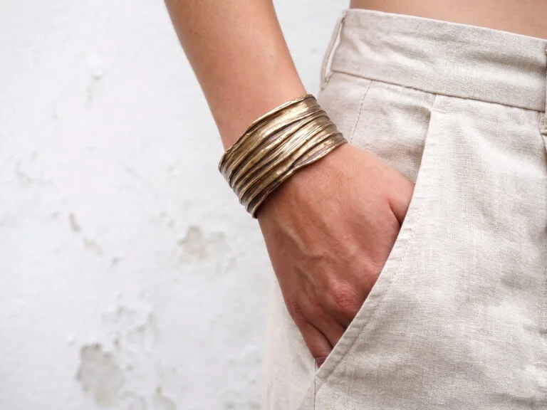 Wide Patinated Bronze Cuff Bracelet