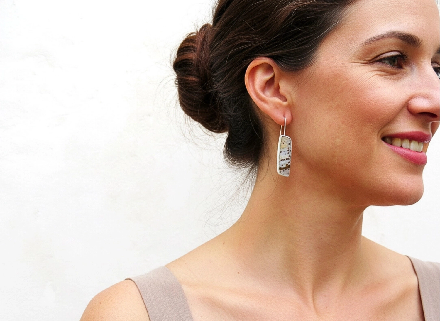 Ocean Jasper Matte Silver Dangle Earrings