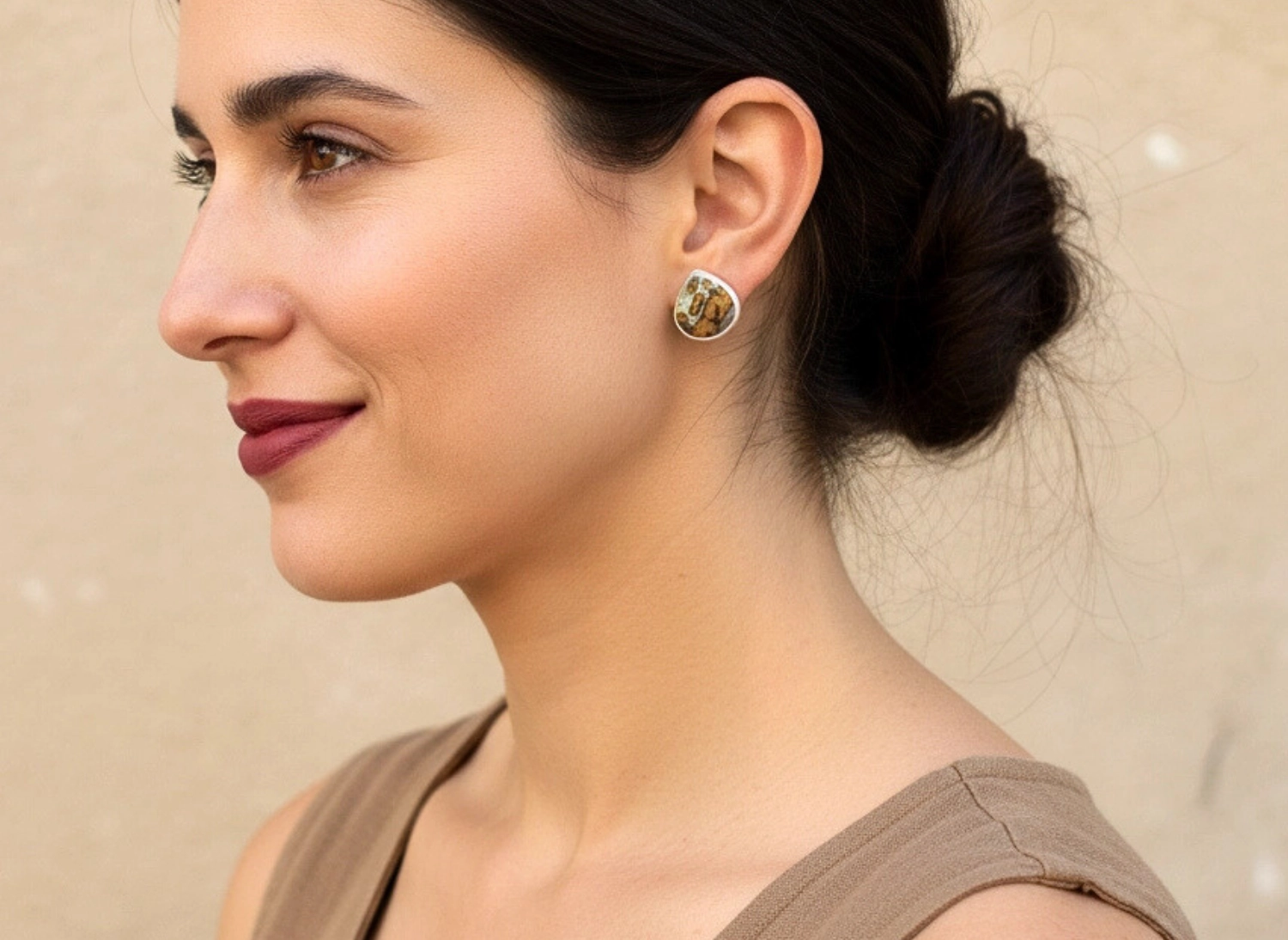 Ocean Jasper Stud Silver Earrings