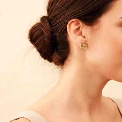 Openwork Organic Bronze Stud Earrings