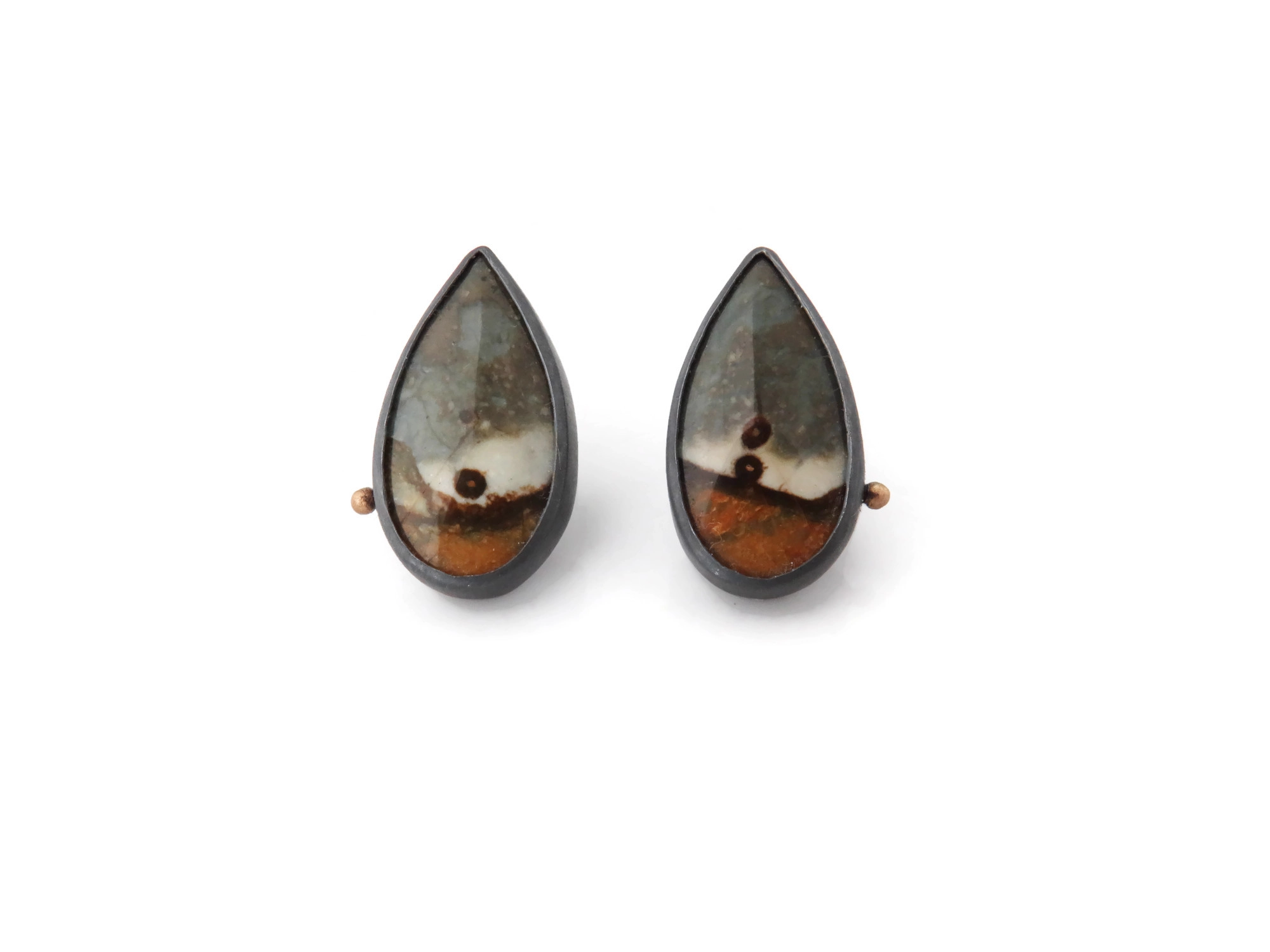 Oxidized Silver Jasper Stud Earrings