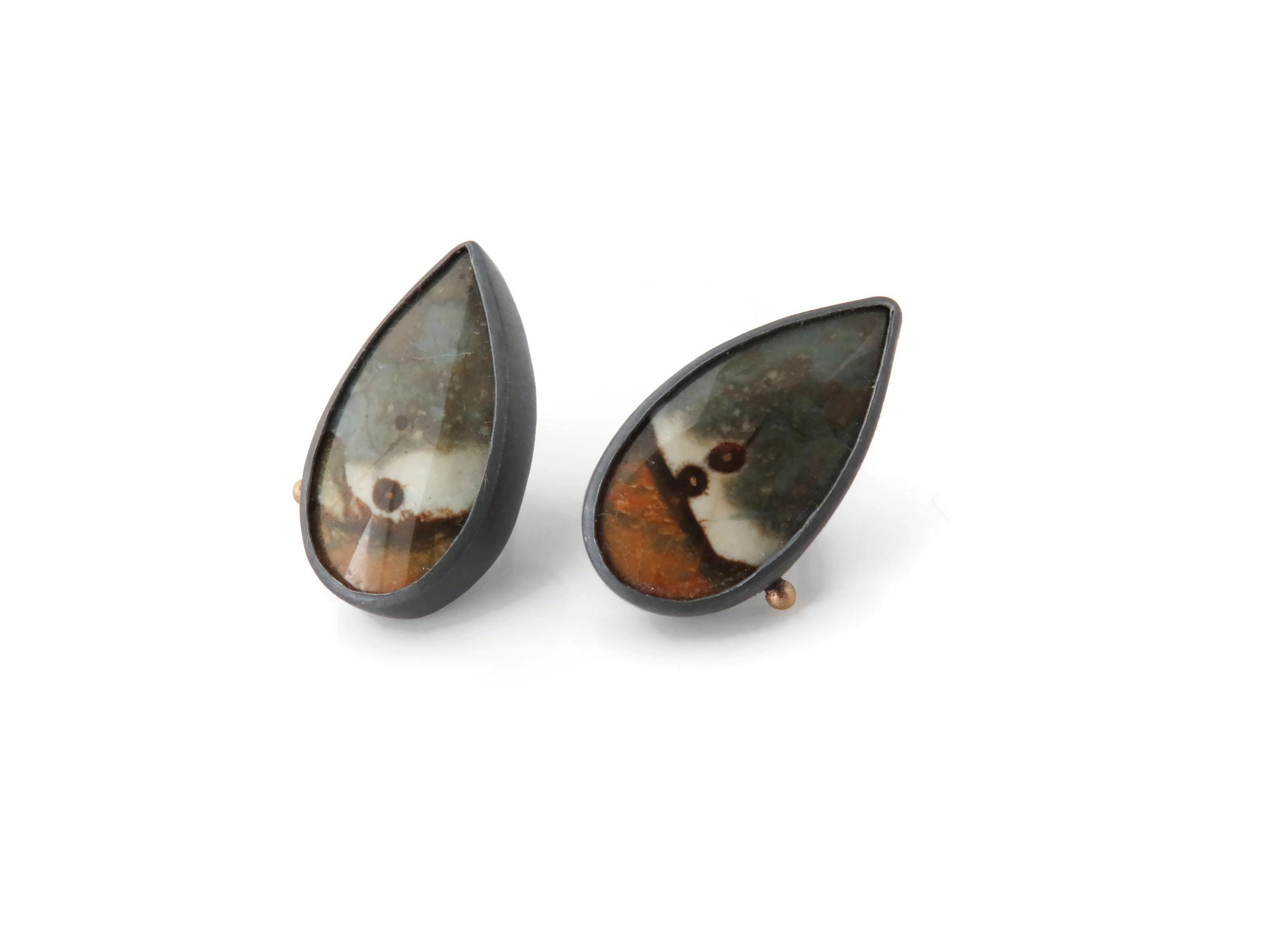 Oxidized Silver Jasper Stud Earrings