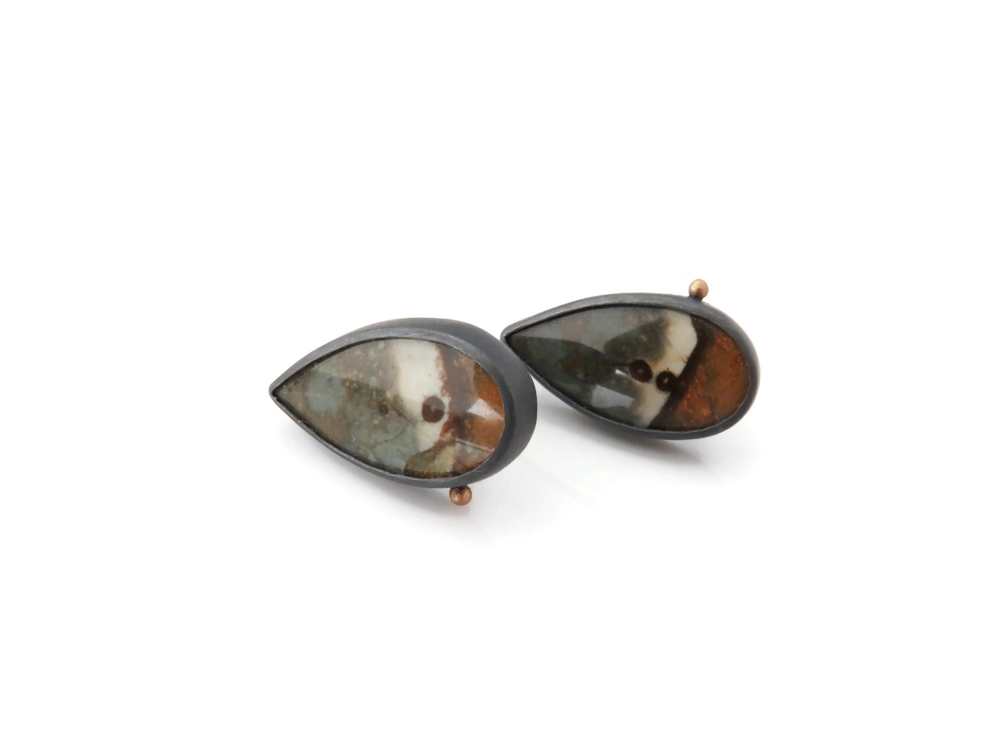 Oxidized Silver Jasper Stud Earrings