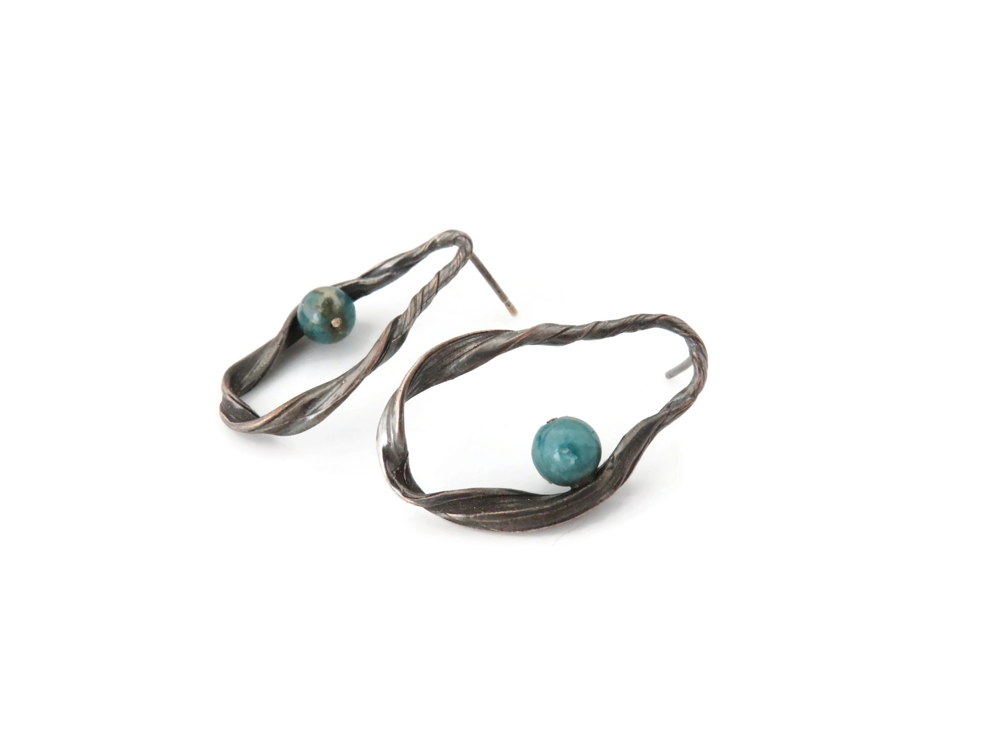 Organic Silver Earrings with Apatite Beads