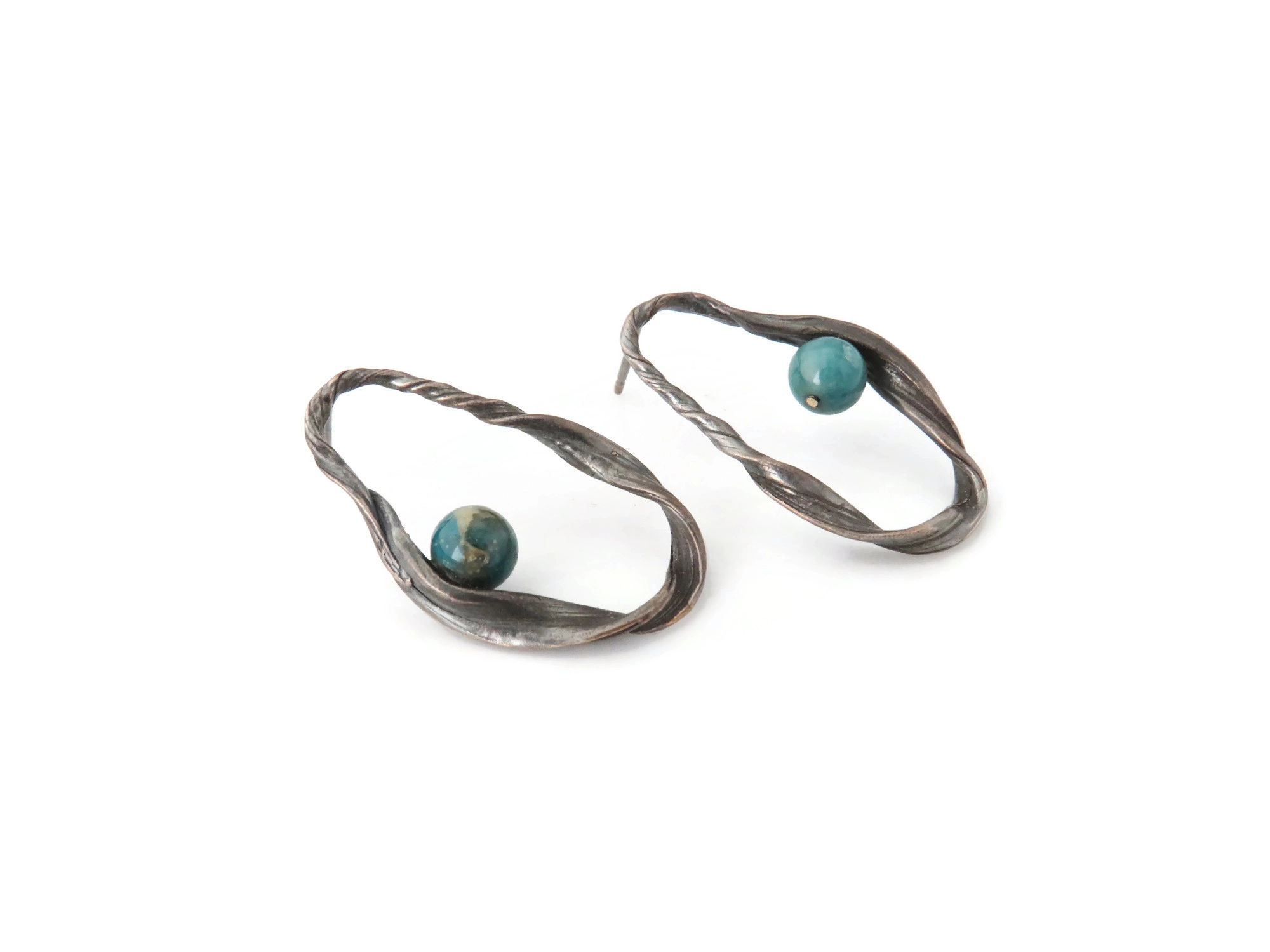 Organic Silver Earrings with Apatite Beads