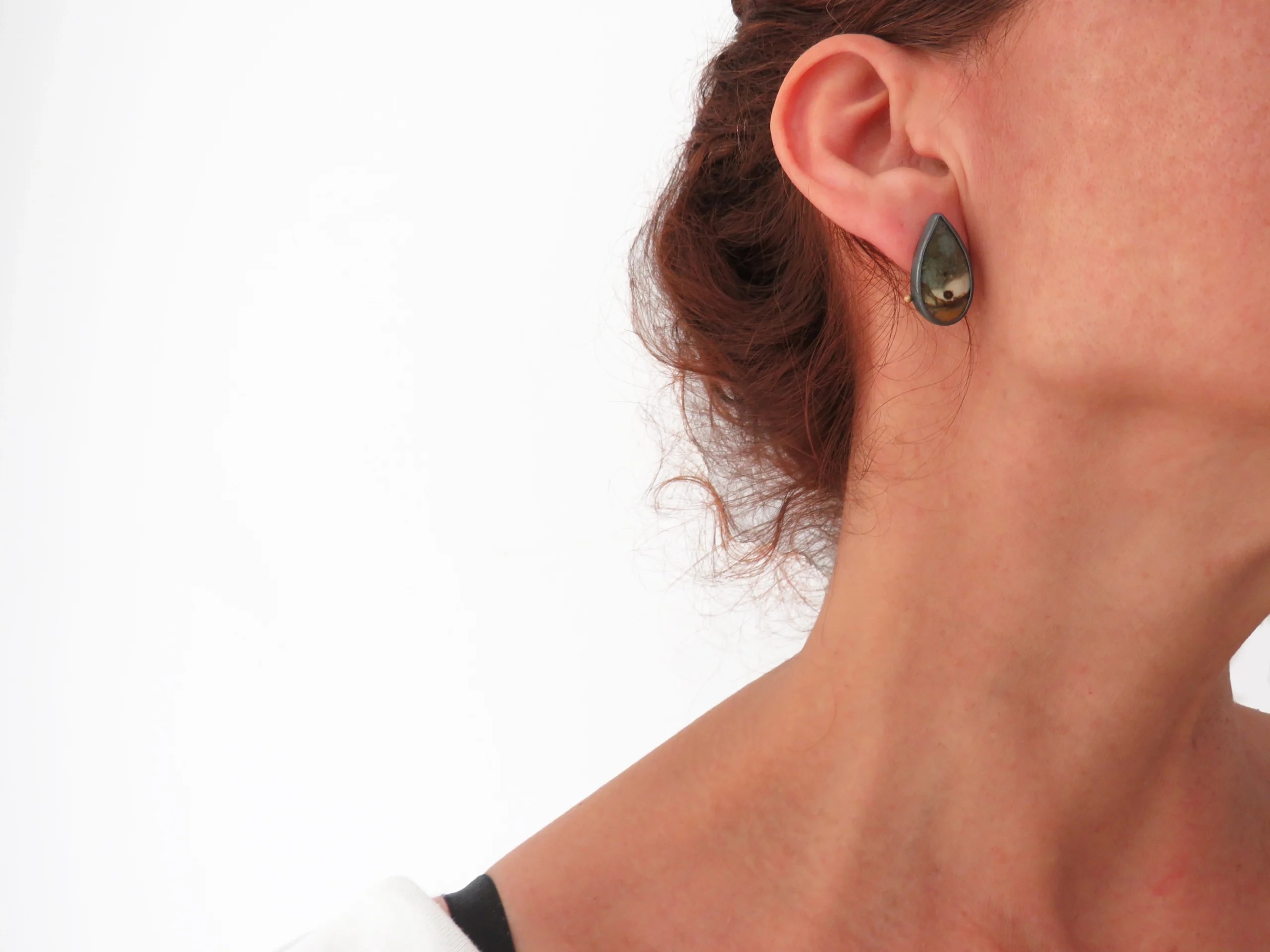 Oxidized Silver Jasper Stud Earrings