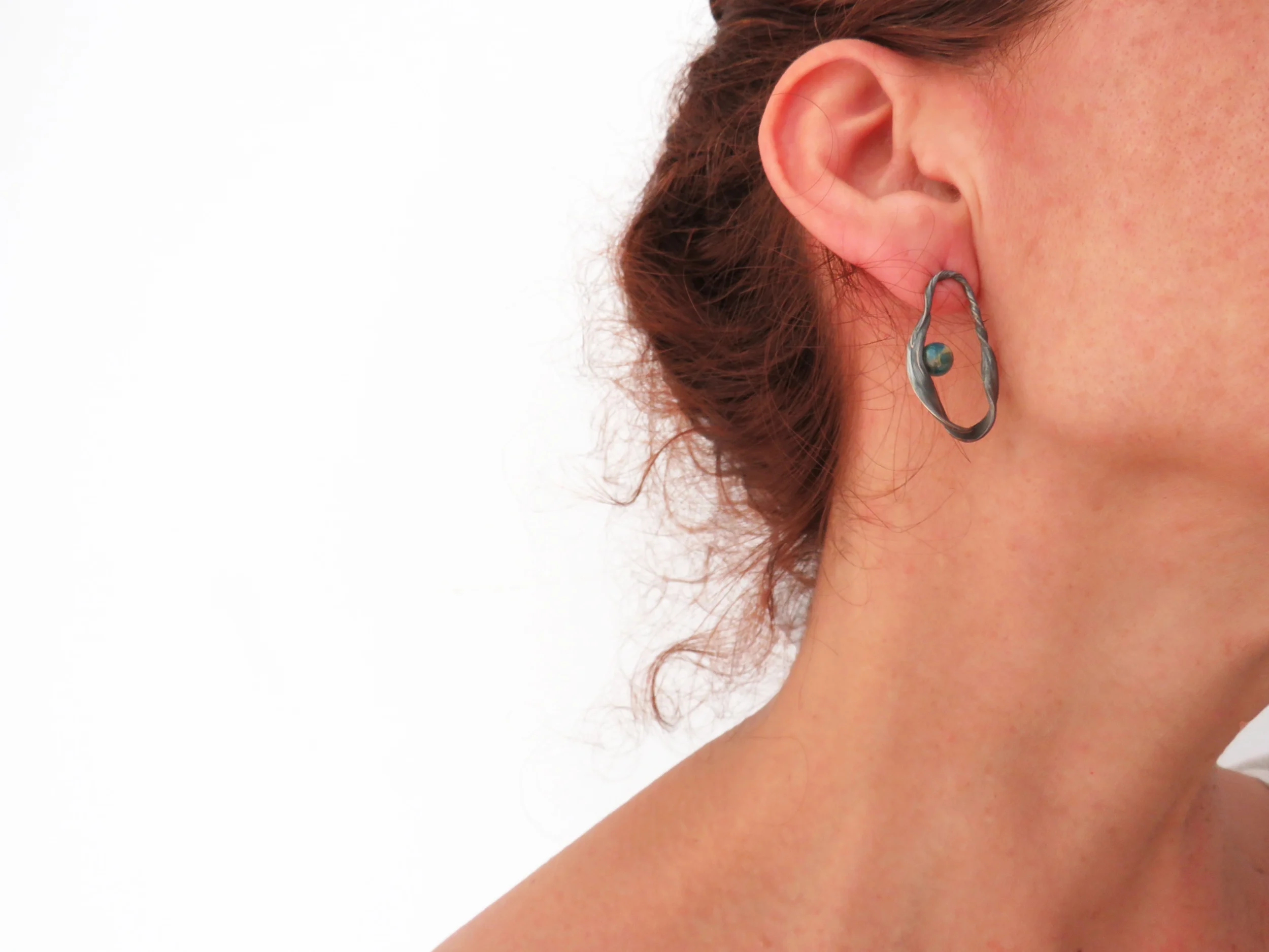 Organic Silver Earrings with Apatite Beads