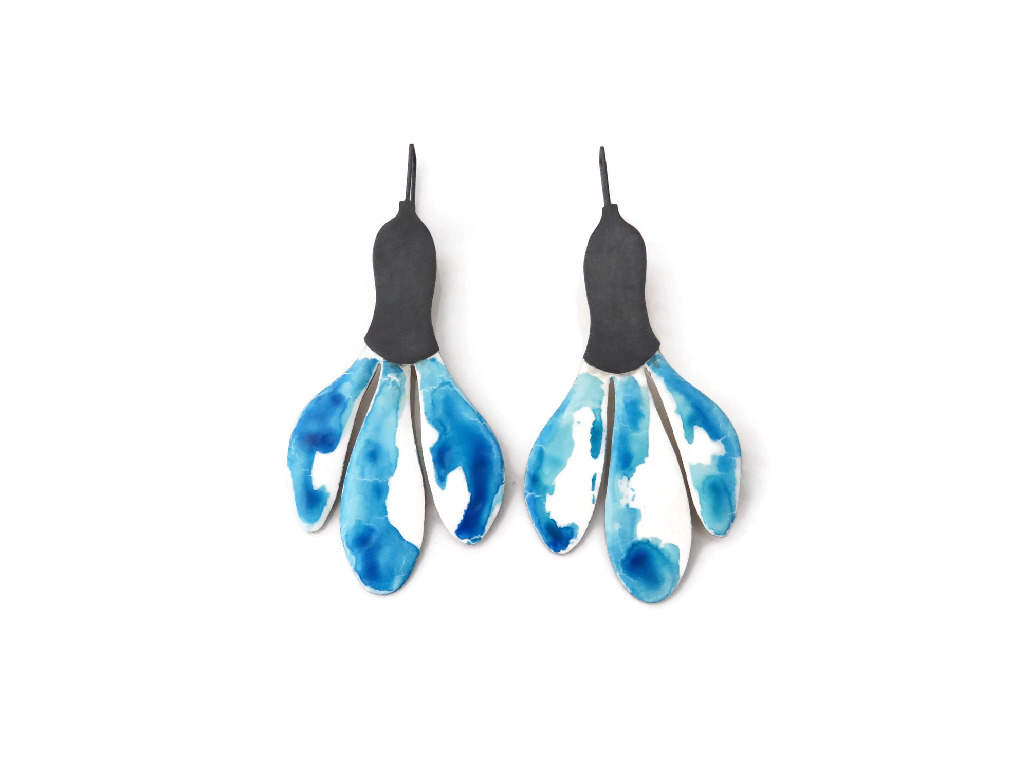 Long Enameled Flower Earrings