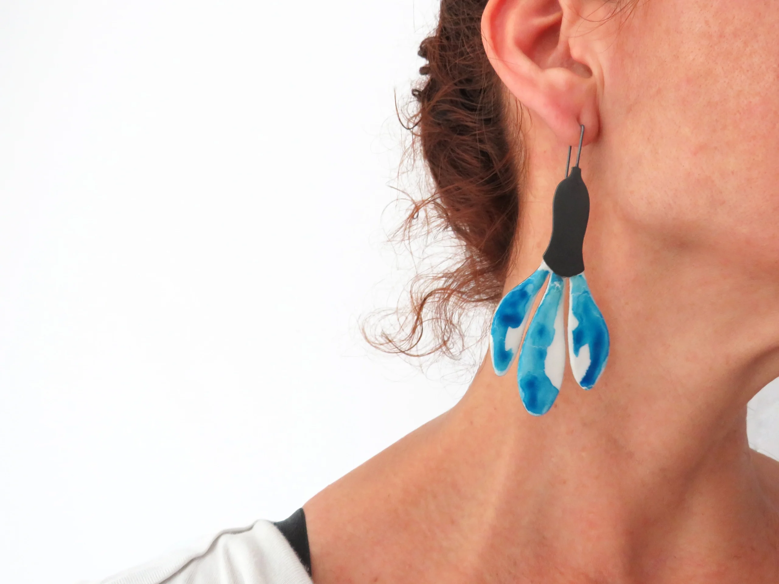 Long Enameled Flower Earrings