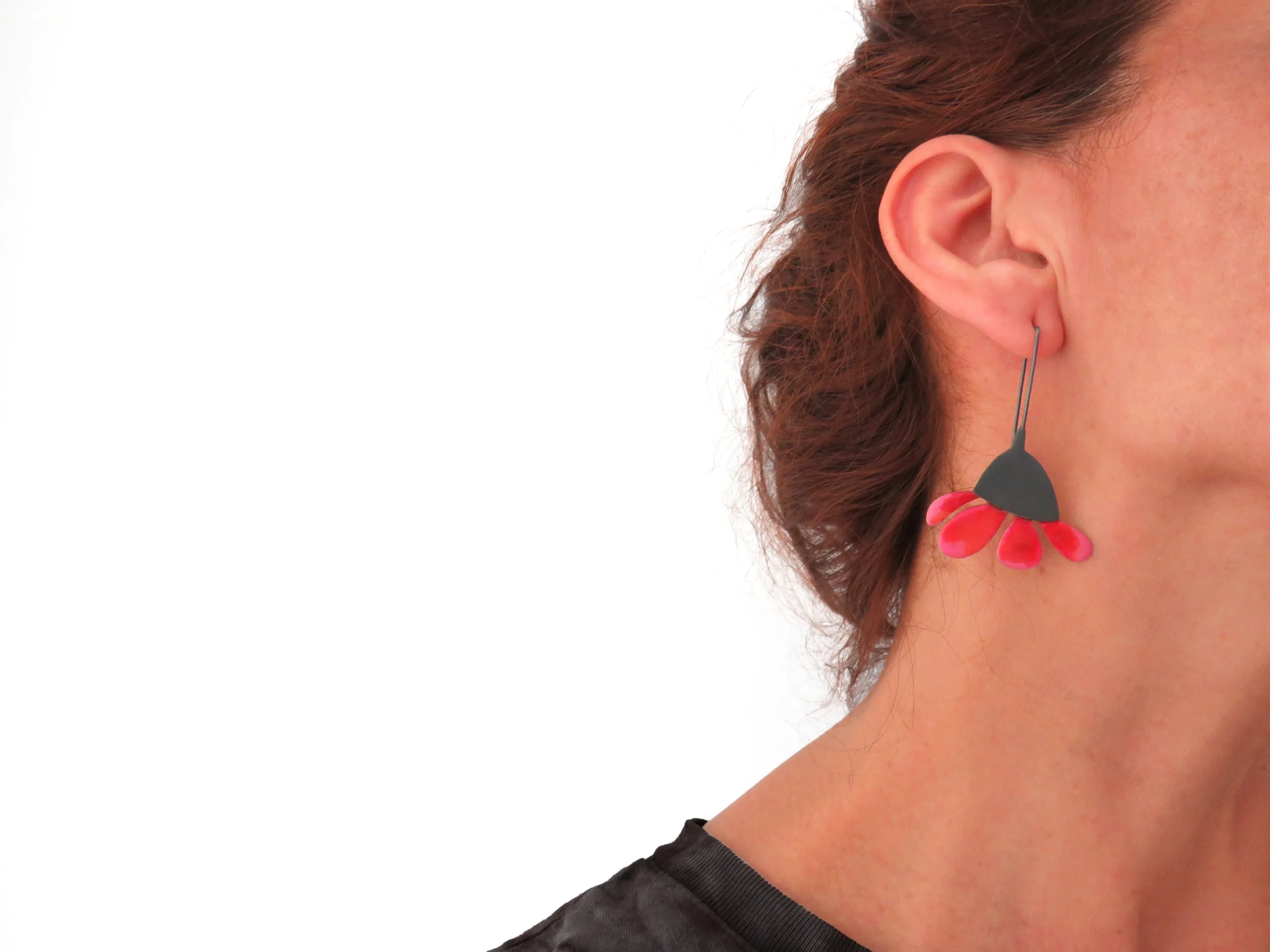 Red Enameled Flower Earrings