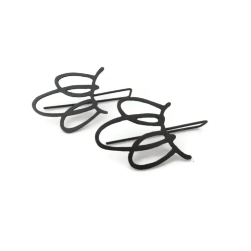 Long Sculptural Oxidized Silver Earrings