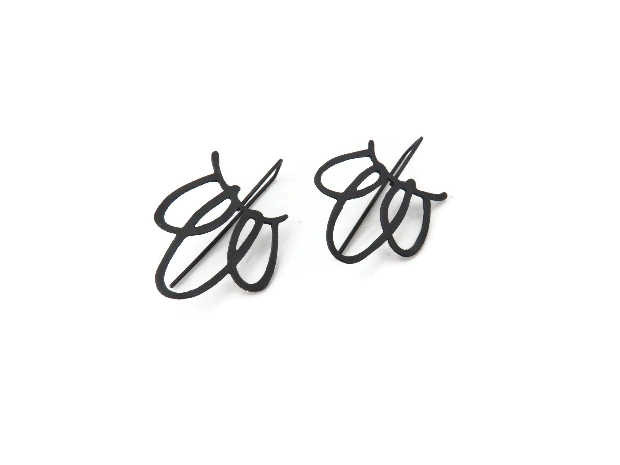Long Sculptural Oxidized Silver Earrings