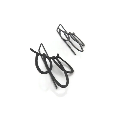 Long Sculptural Oxidized Silver Earrings
