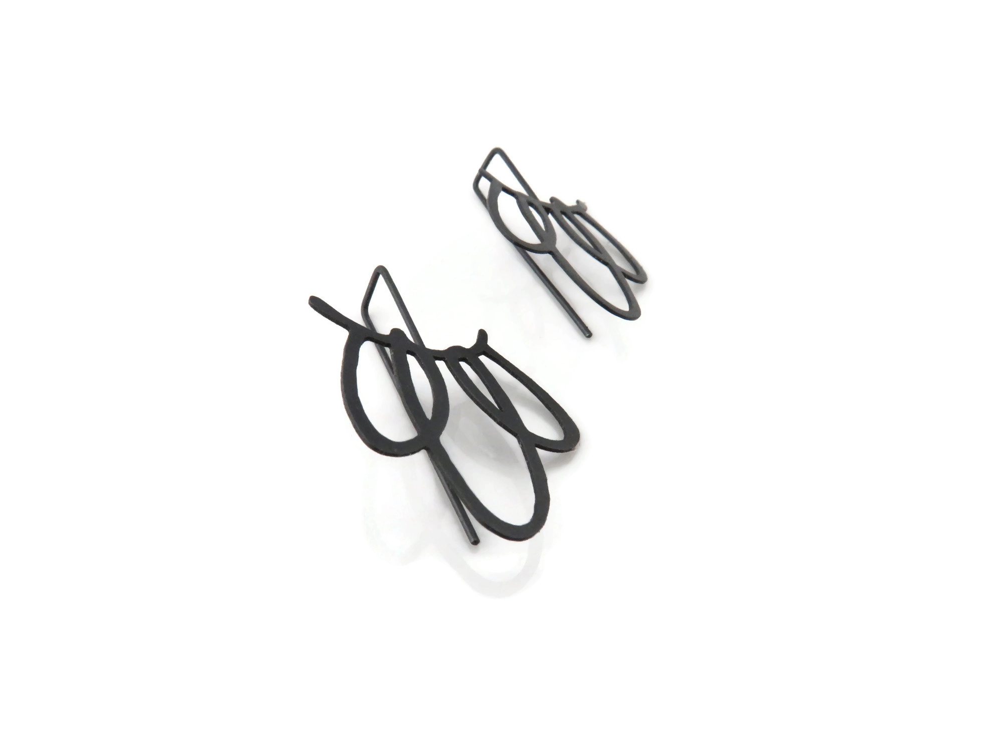 Long Sculptural Oxidized Silver Earrings