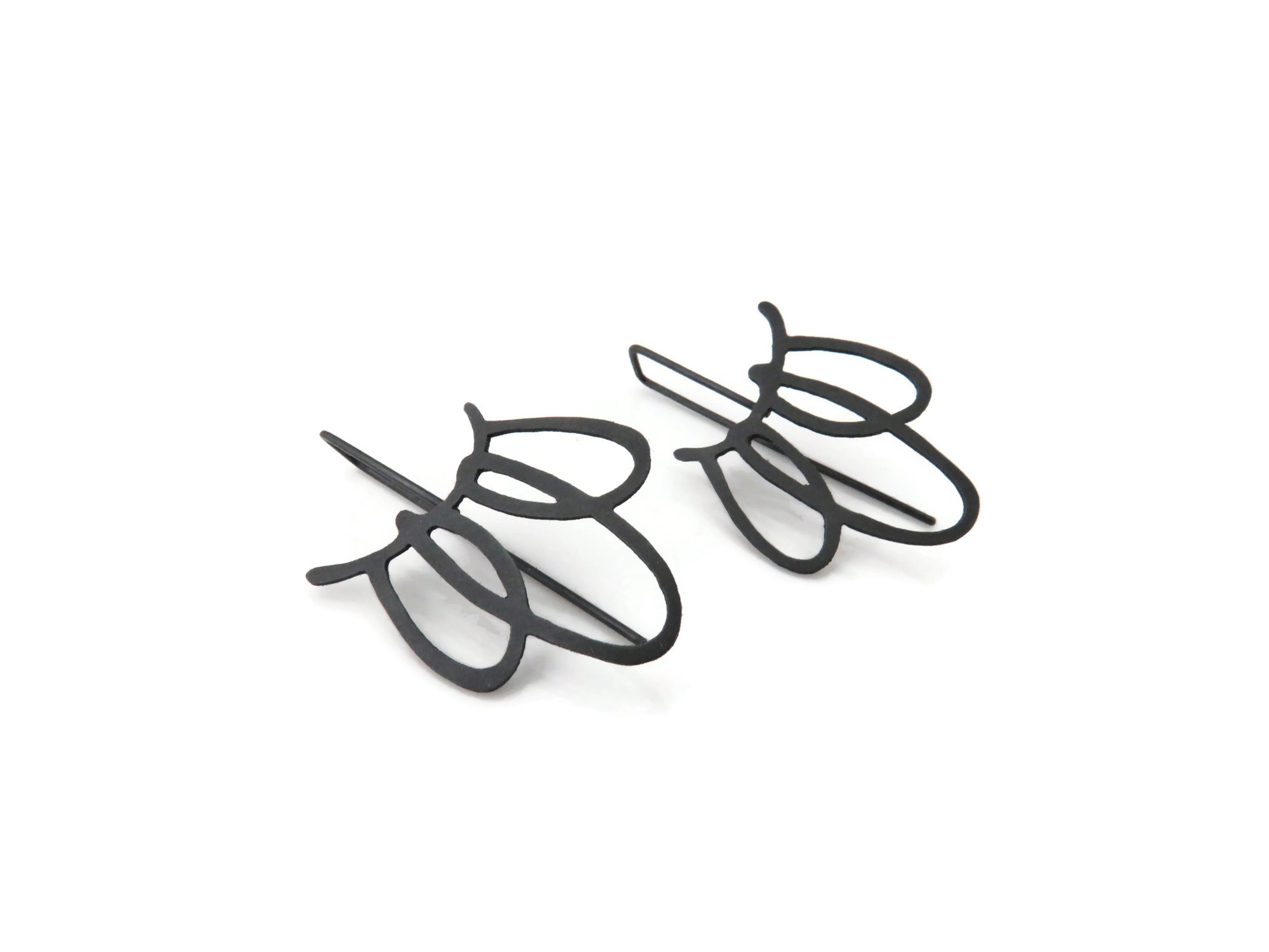 Long Sculptural Oxidized Silver Earrings