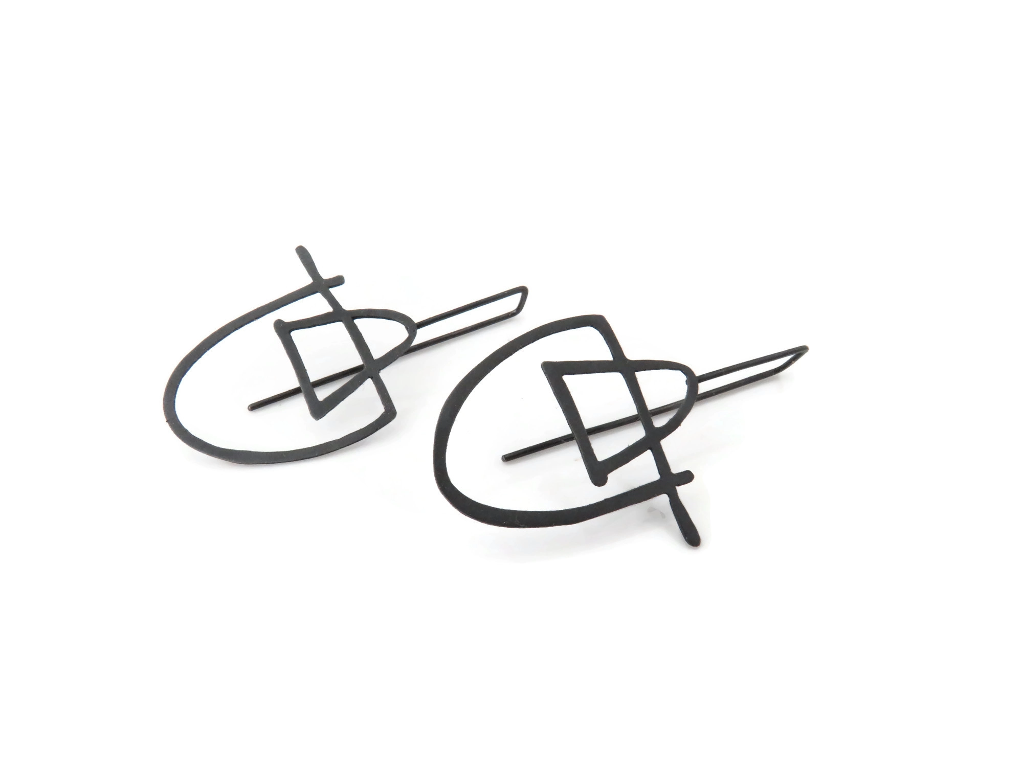 Oxidized Geometric Silver Earrings