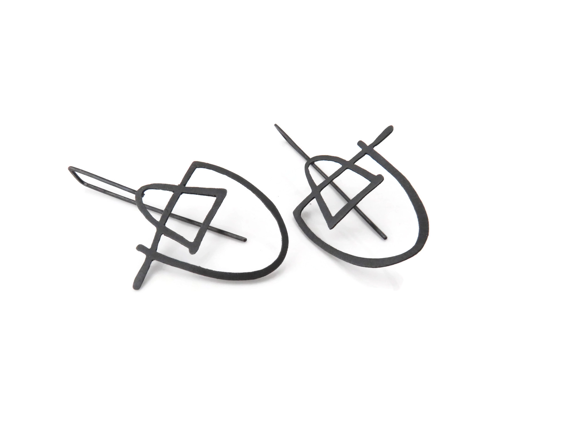 Oxidized Geometric Silver Earrings