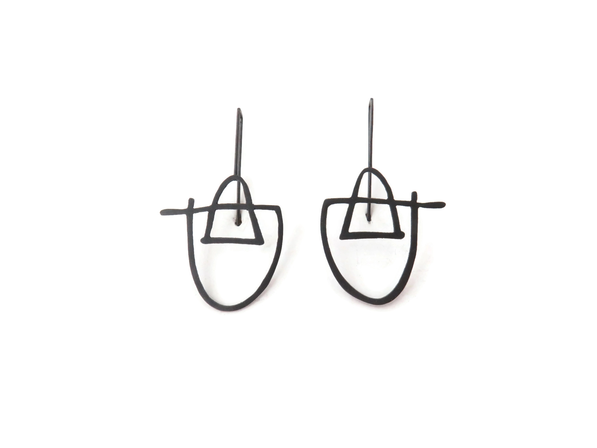 Oxidized Geometric Silver Earrings