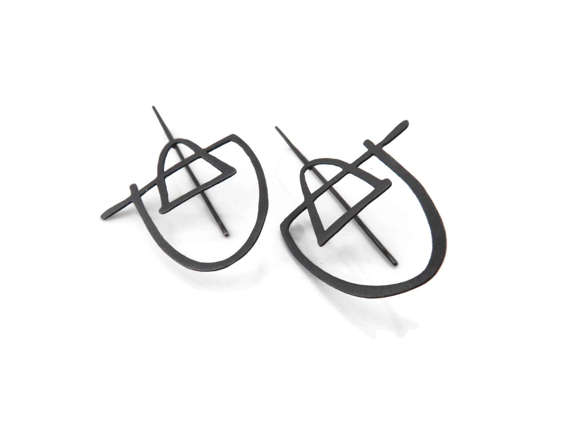 Oxidized Geometric Silver Earrings