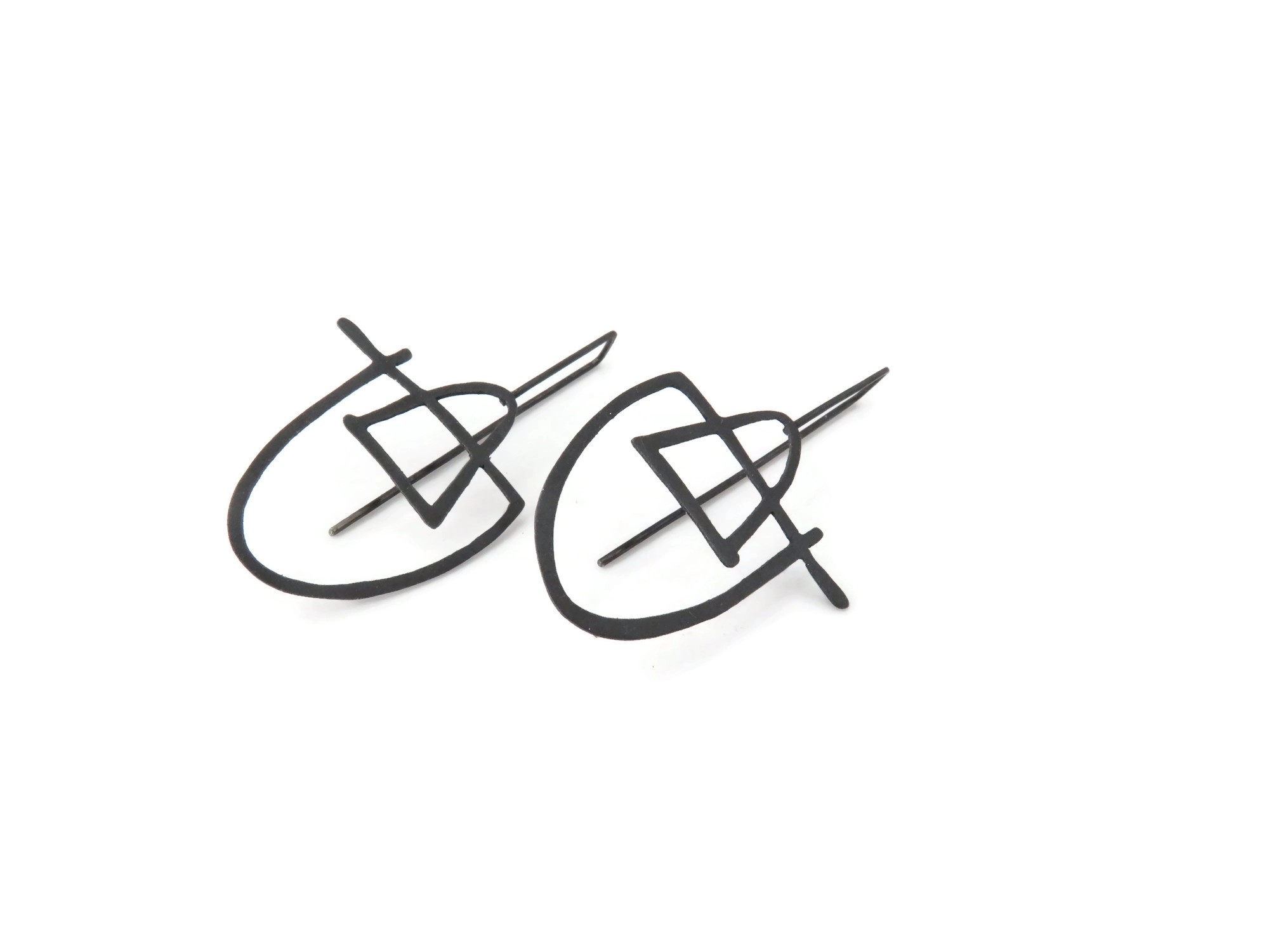 Oxidized Geometric Silver Earrings