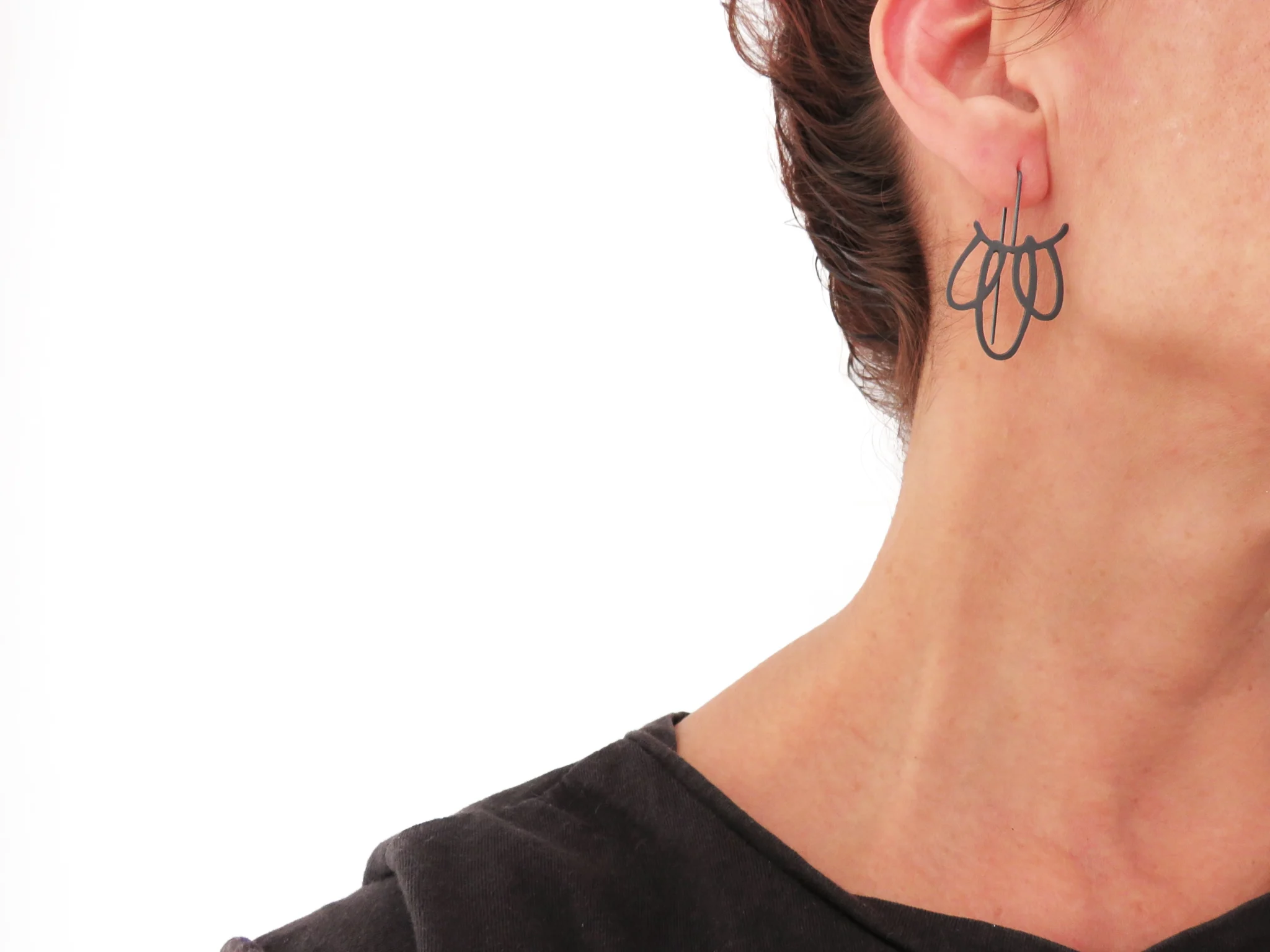 Long Sculptural Oxidized Silver Earrings