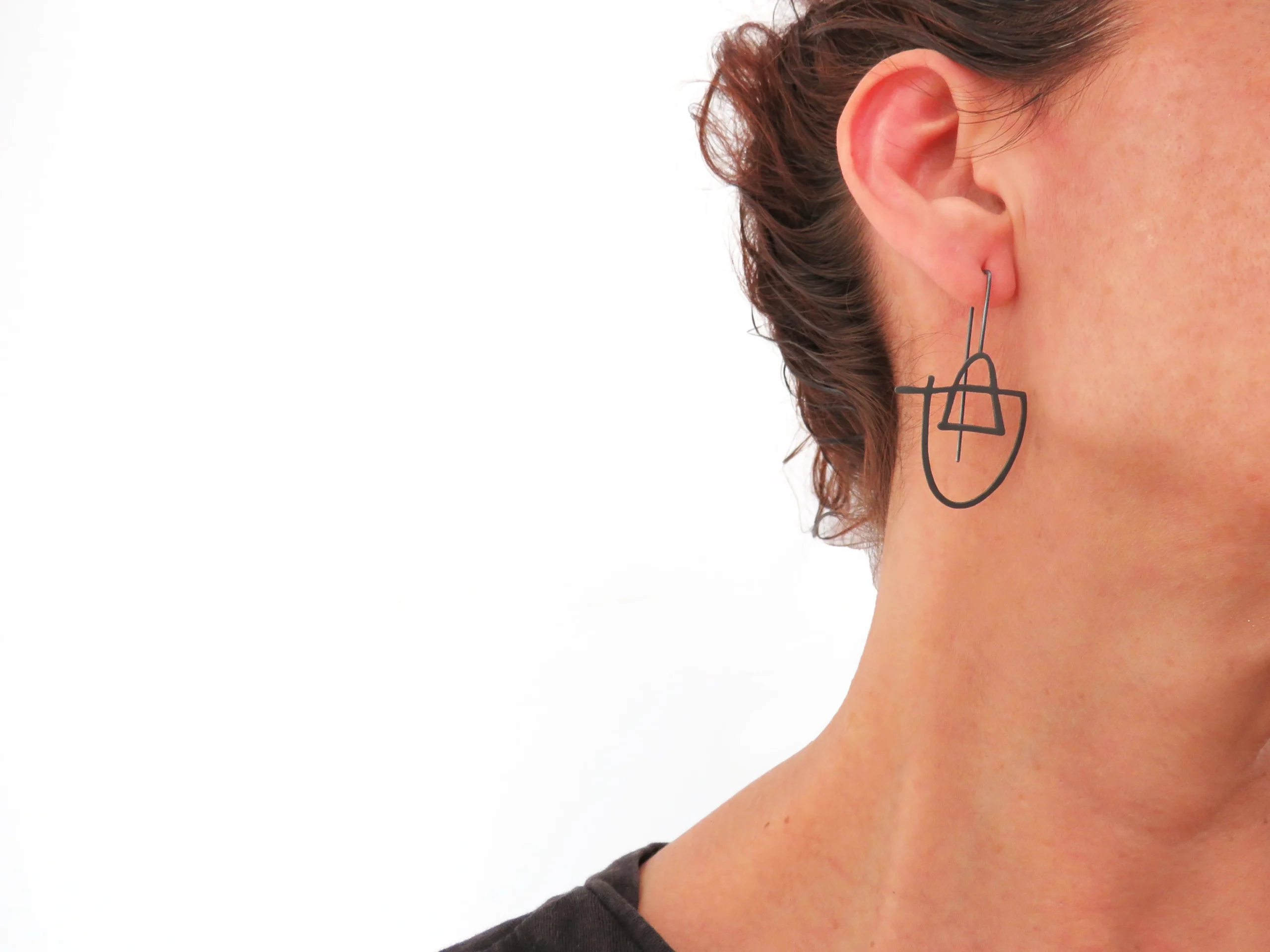 Oxidized Geometric Silver Earrings