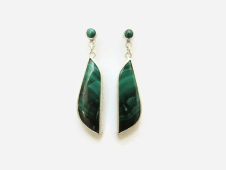 Long Malachite Silver Drop Earrings
