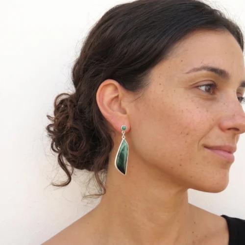 Long Malachite Silver Drop Earrings