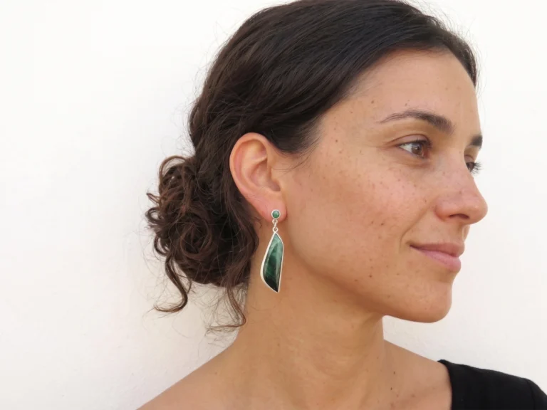 Long Malachite Silver Drop Earrings